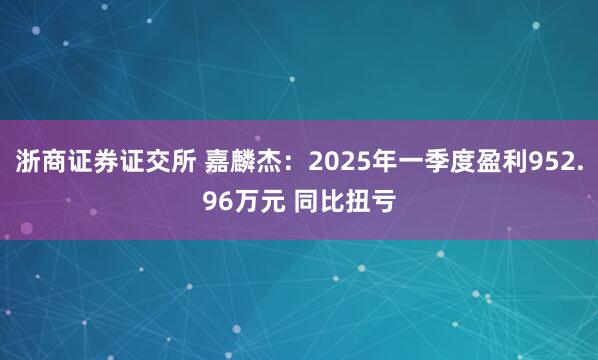 浙商证券证交所 嘉麟杰：2025年一季度盈利952.96万元 同比扭亏